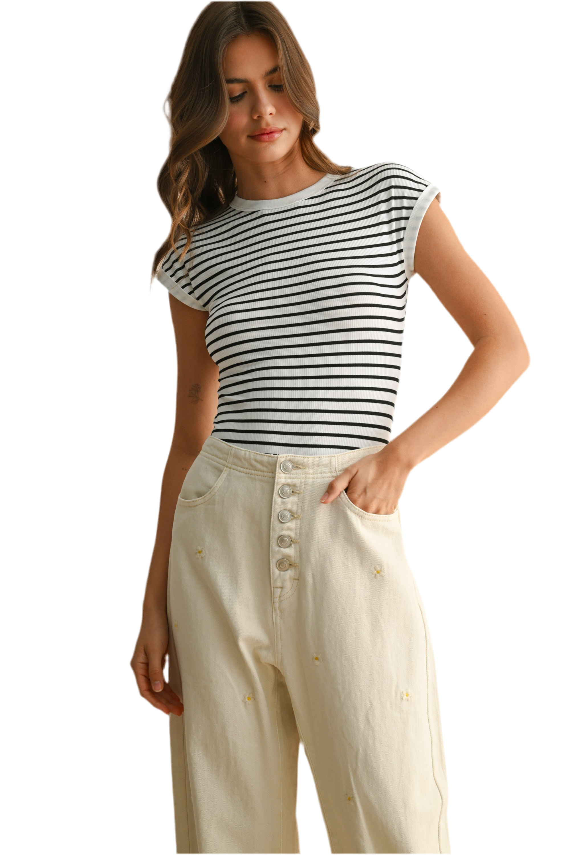 Striped Rib Cap Short Sleeve Bodysuit