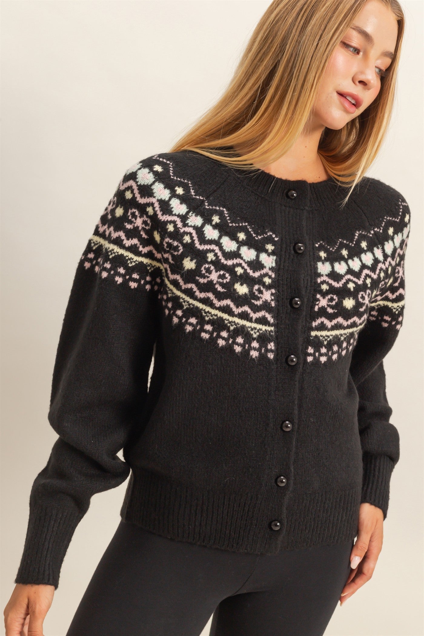 Hyfve Kinley Button Up Fair Isle Sweater