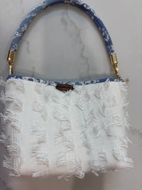 LooLoo Bags White Fringe Blue Strap