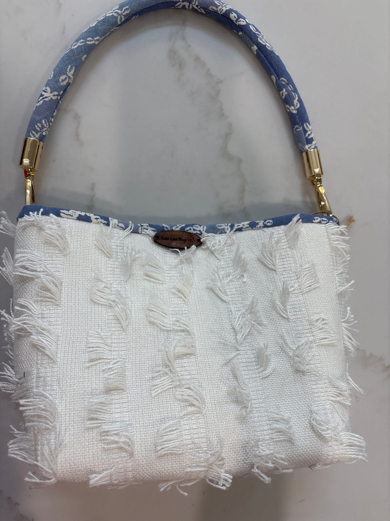 LooLoo Bags White Fringe Blue Strap