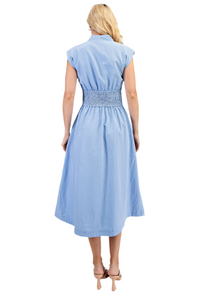 Shoulder Pad Zipper Midi Dress