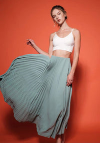 Ces Femme Solid Pleated Woven Maxi Skirt