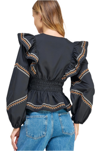 Strut and Bolt Embroidered Ruffle top