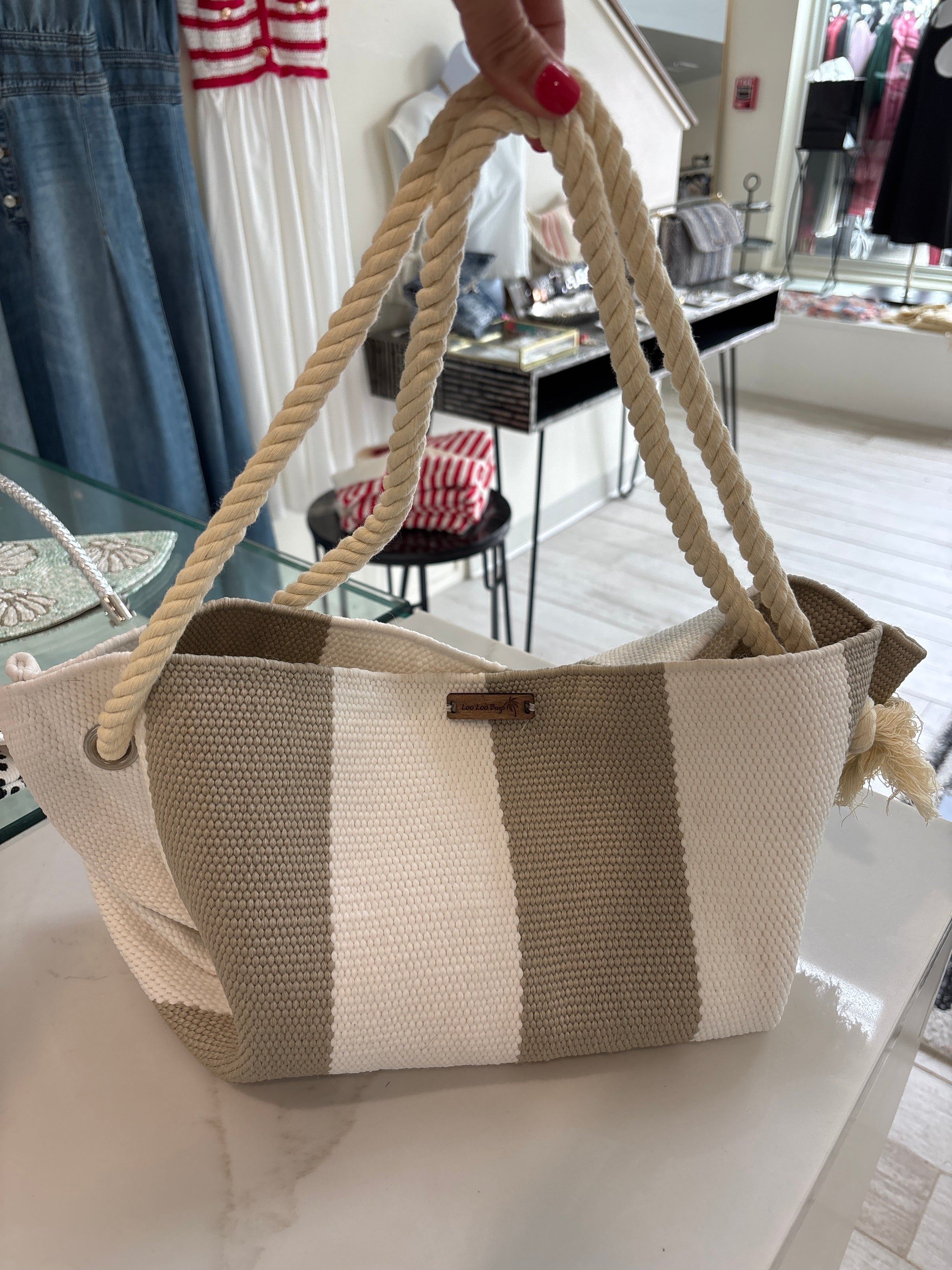 LooLoo Bags cream stripe rope