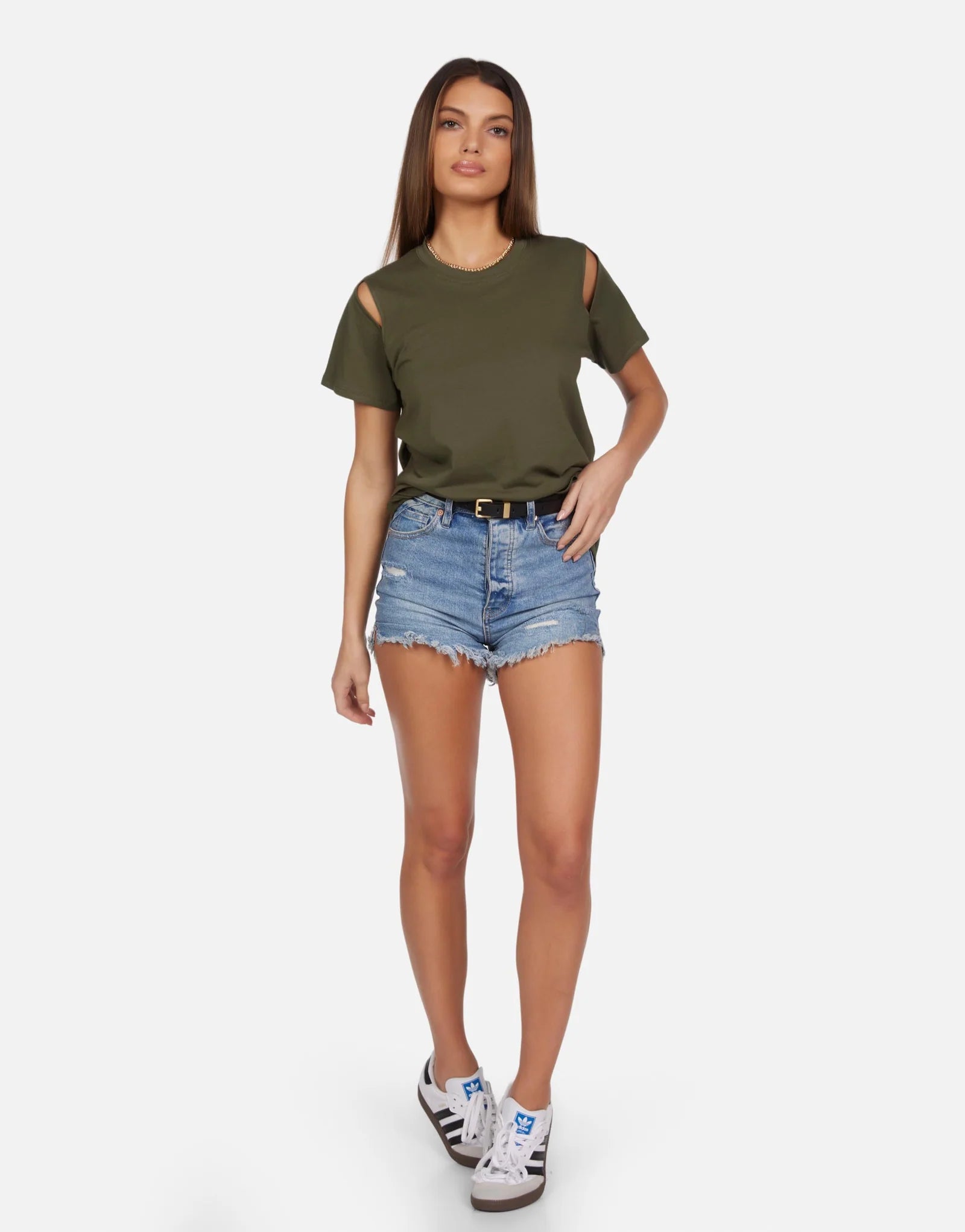 Michael Lauren Green Cutout Tee