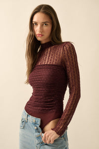 Promesa Stripe Lace bodysuit Plum