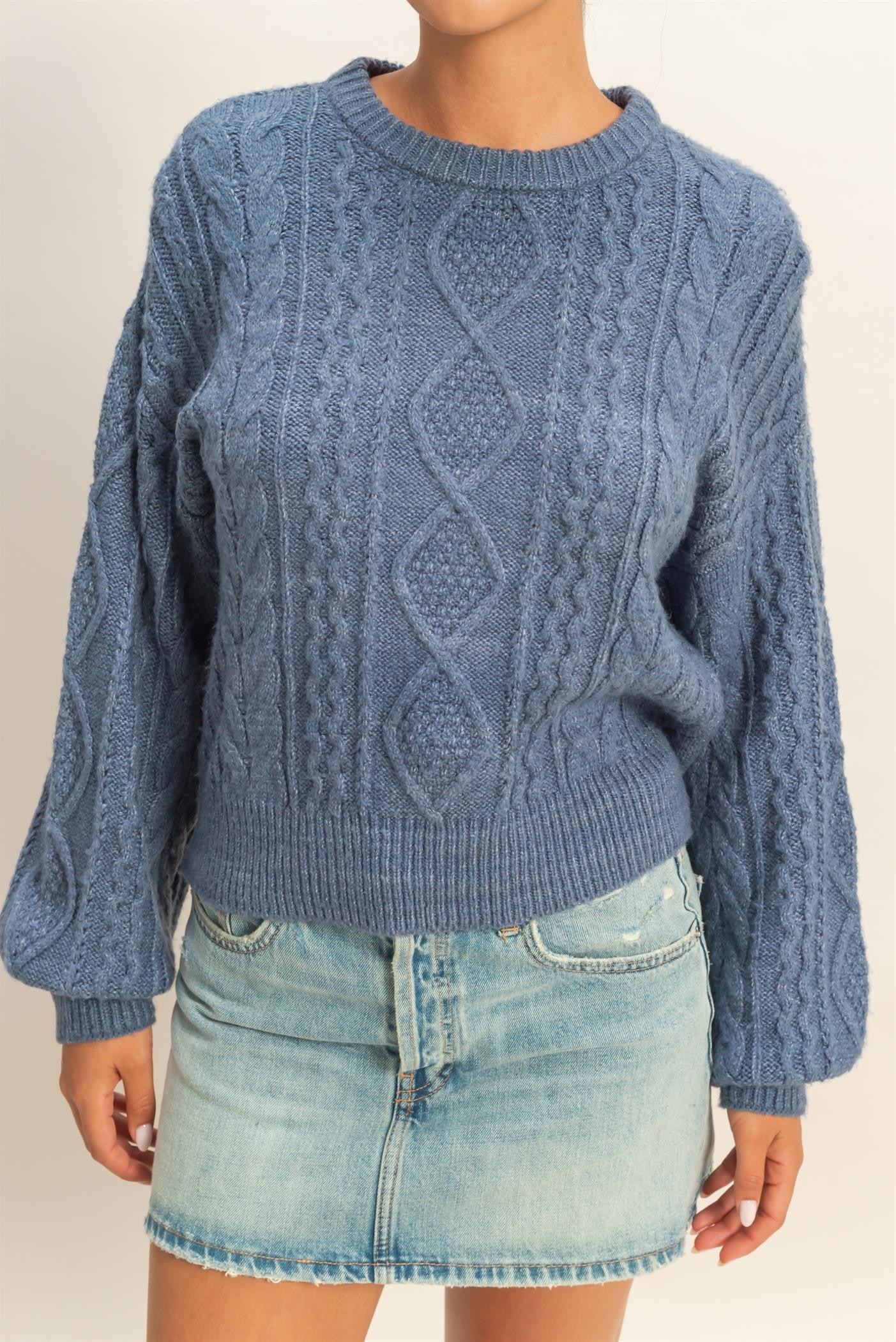 Isla Cable Knit Balloon Sleeve sweater
