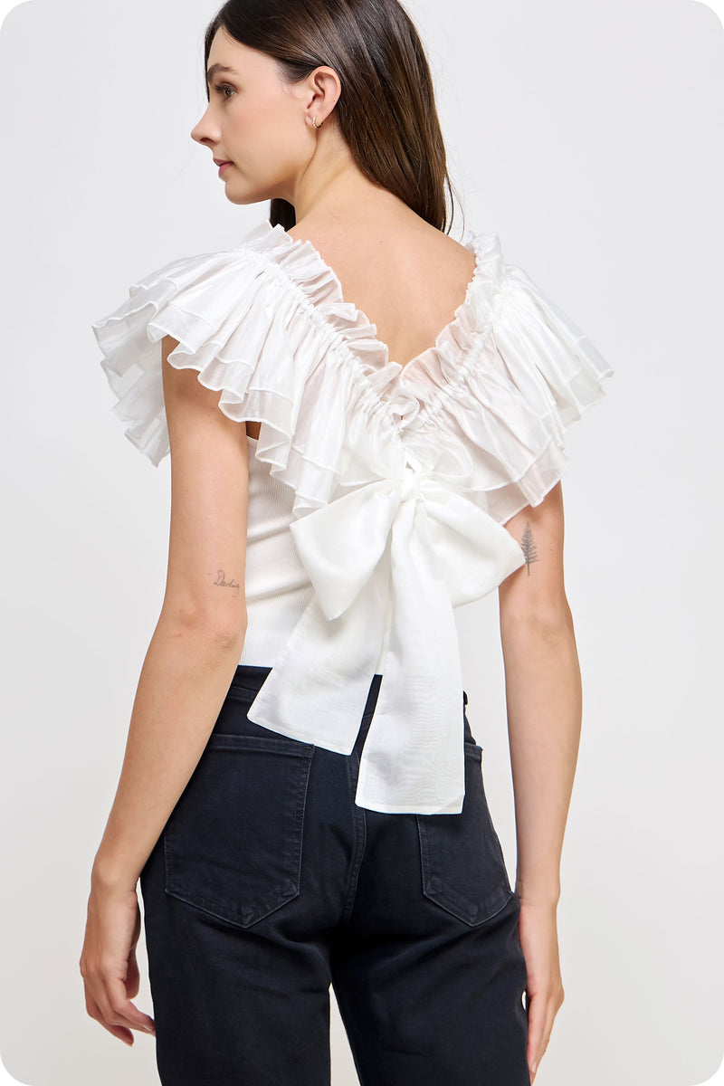 Strut and Bolt organza back tie knit top