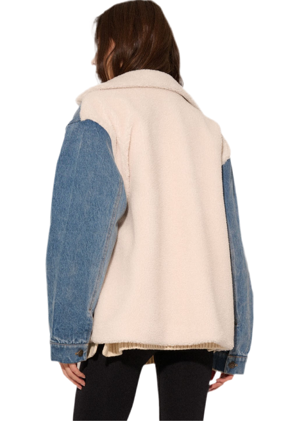 Denim and Sherpa Fleece Colorblock Jacket