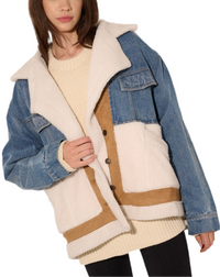 Denim and Sherpa Fleece Colorblock Jacket