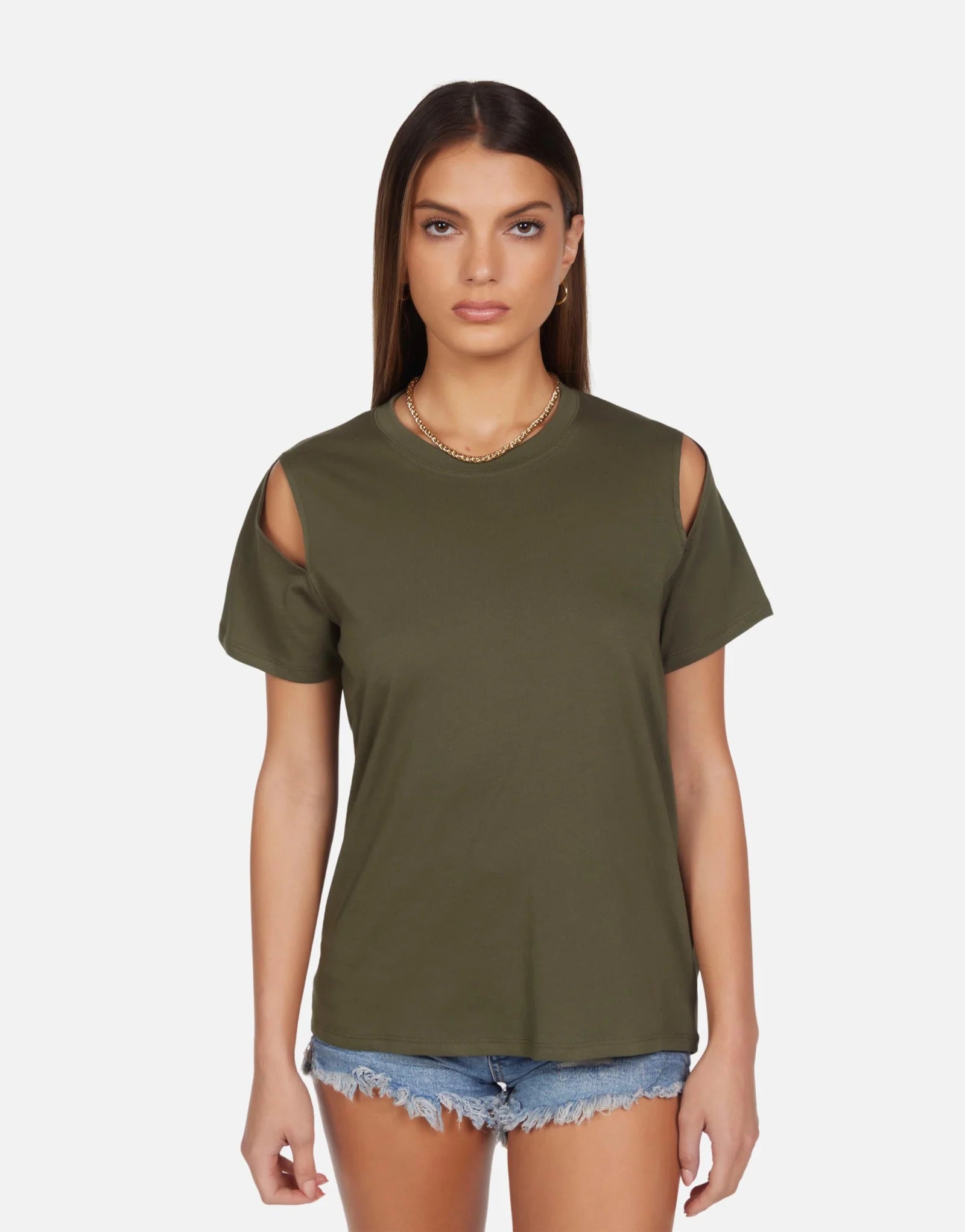 Michael Lauren Green Cutout Tee