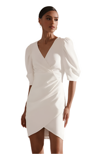 Krisa Crepe Wrap Puff Sleeve Dress