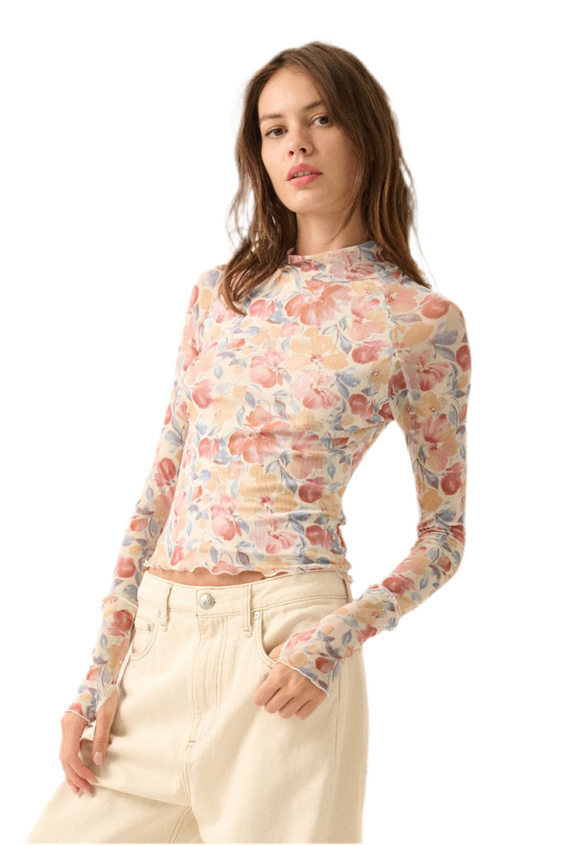 Promesa Floral Mock Neck Top Peach