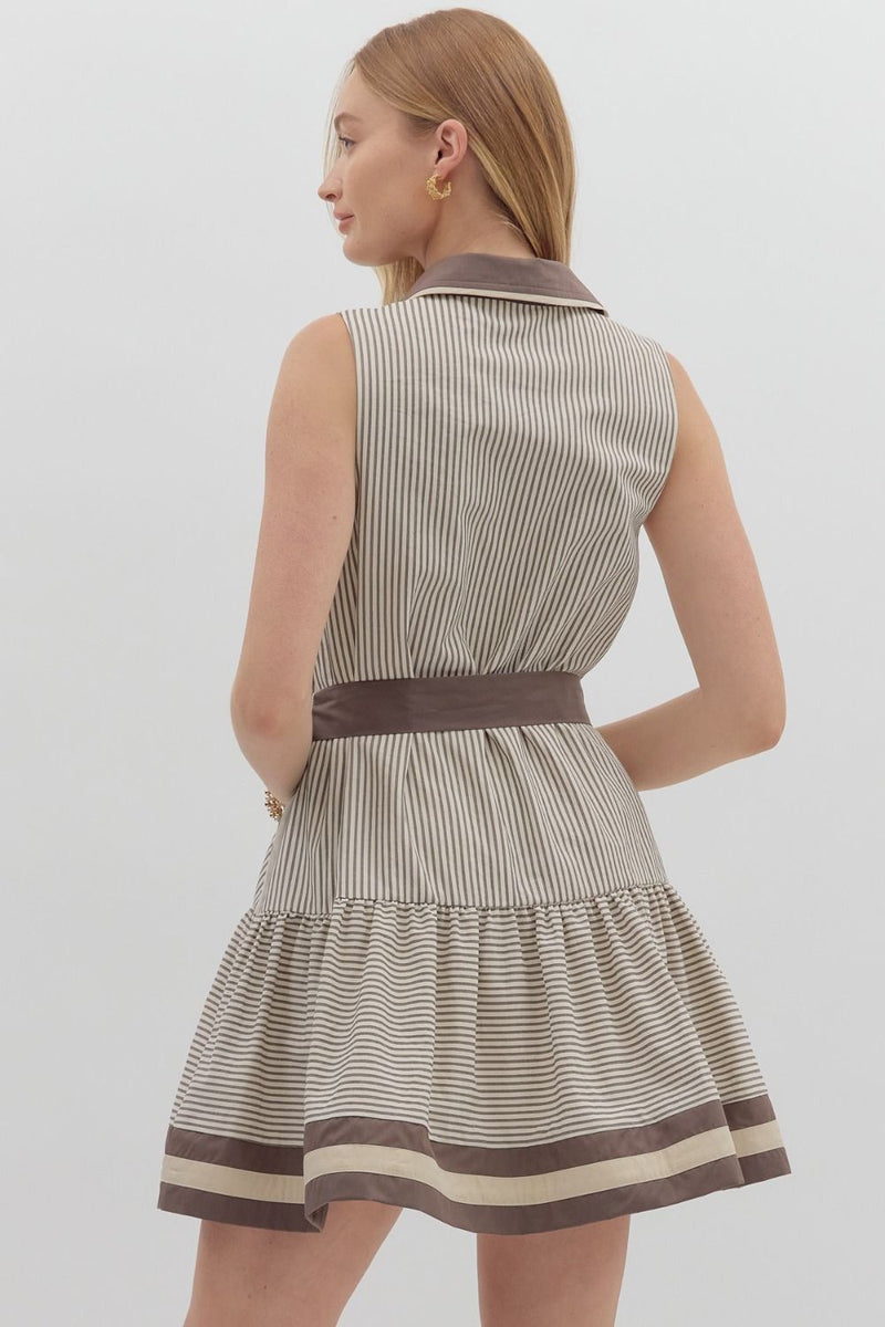 Mina Stripe Collar Belted Dress