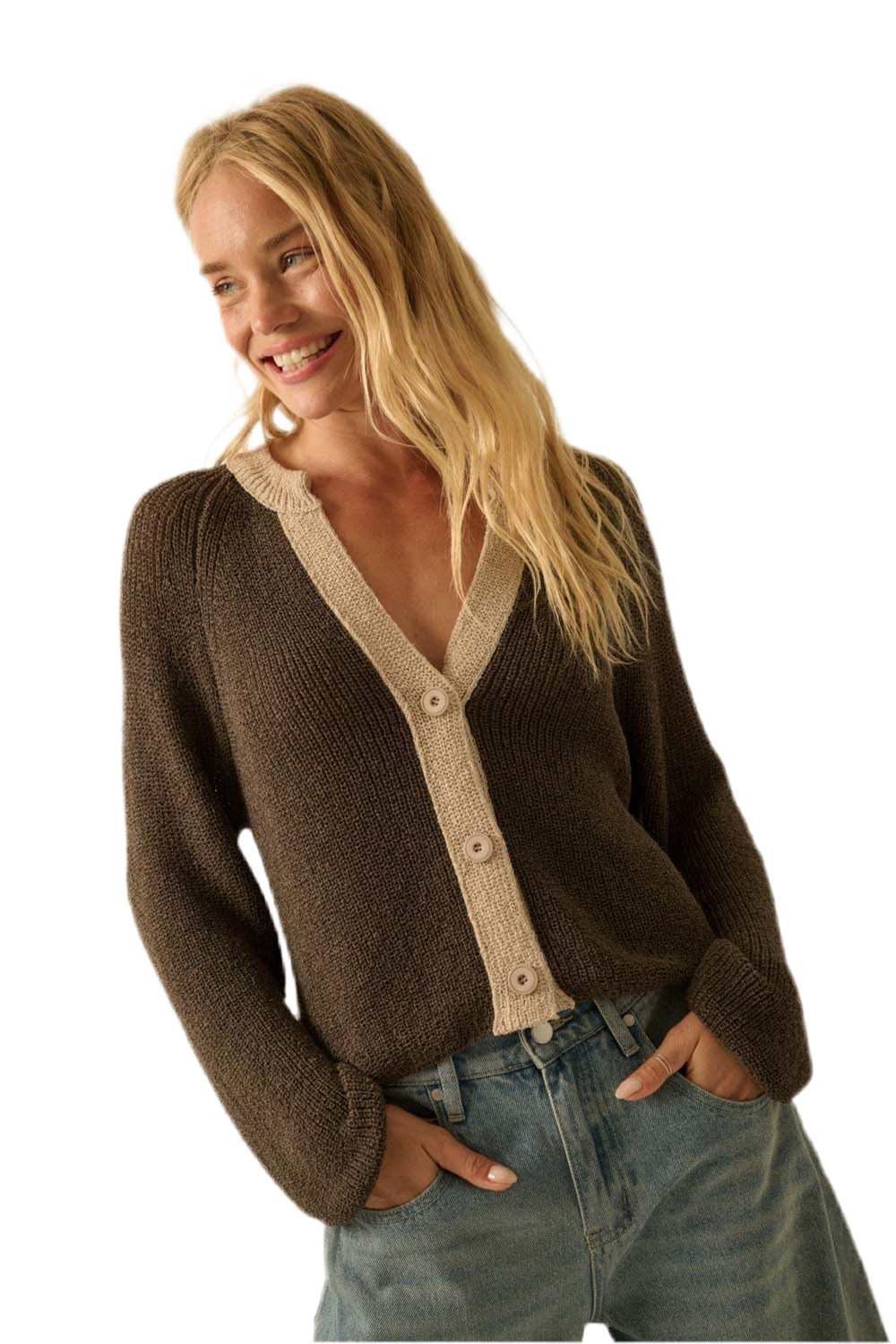 Promesa Ribbed Knit Contrast Cardigan