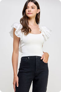 Strut and Bolt organza back tie knit top