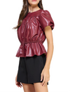 Strut and Bolt Faux Leather Puff Sleeve Top