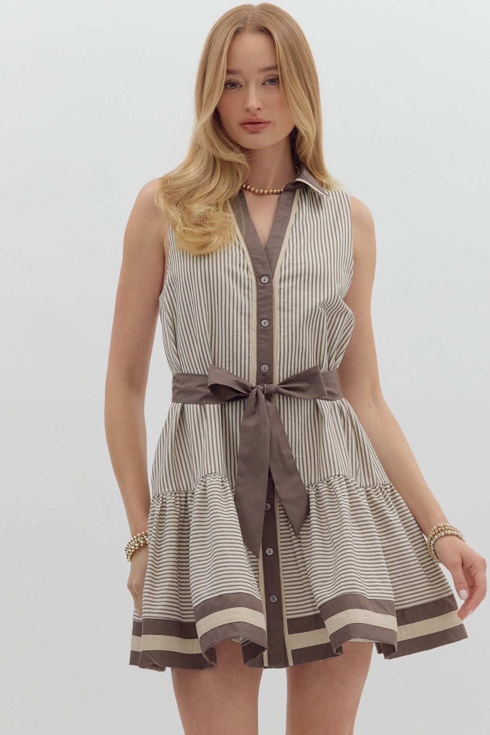 Mina Stripe Collar Belted Dress