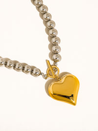 Flanerie 18K Gold Non-Tarnish Two Tone Heart Necklace