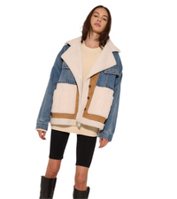 Denim and Sherpa Fleece Colorblock Jacket