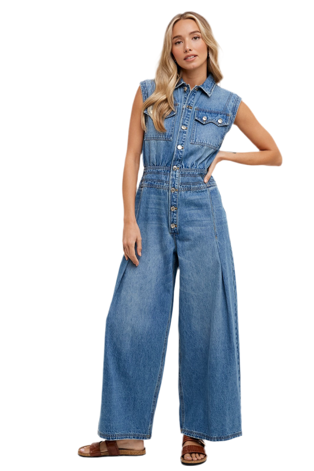 Denim Shirt Sleeveless Jumpsuit