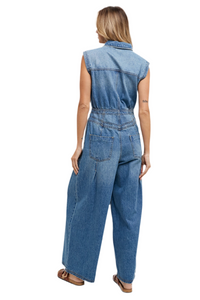 Denim Shirt Sleeveless Jumpsuit