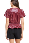 Strut and Bolt Faux Leather Puff Sleeve Top