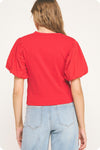 Strut and Bolt Flower Embossed Puff Sleeve Top