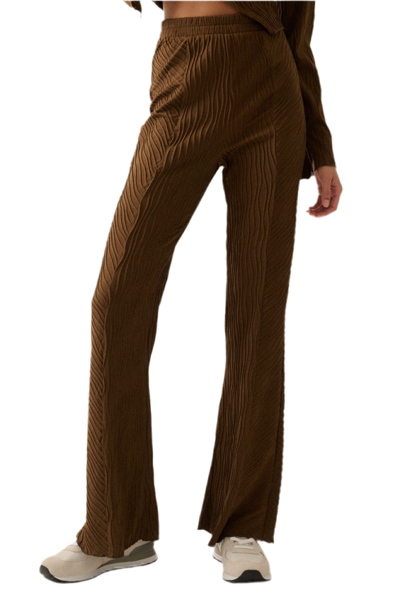 Solid Wavy Texture Brown Flare pant