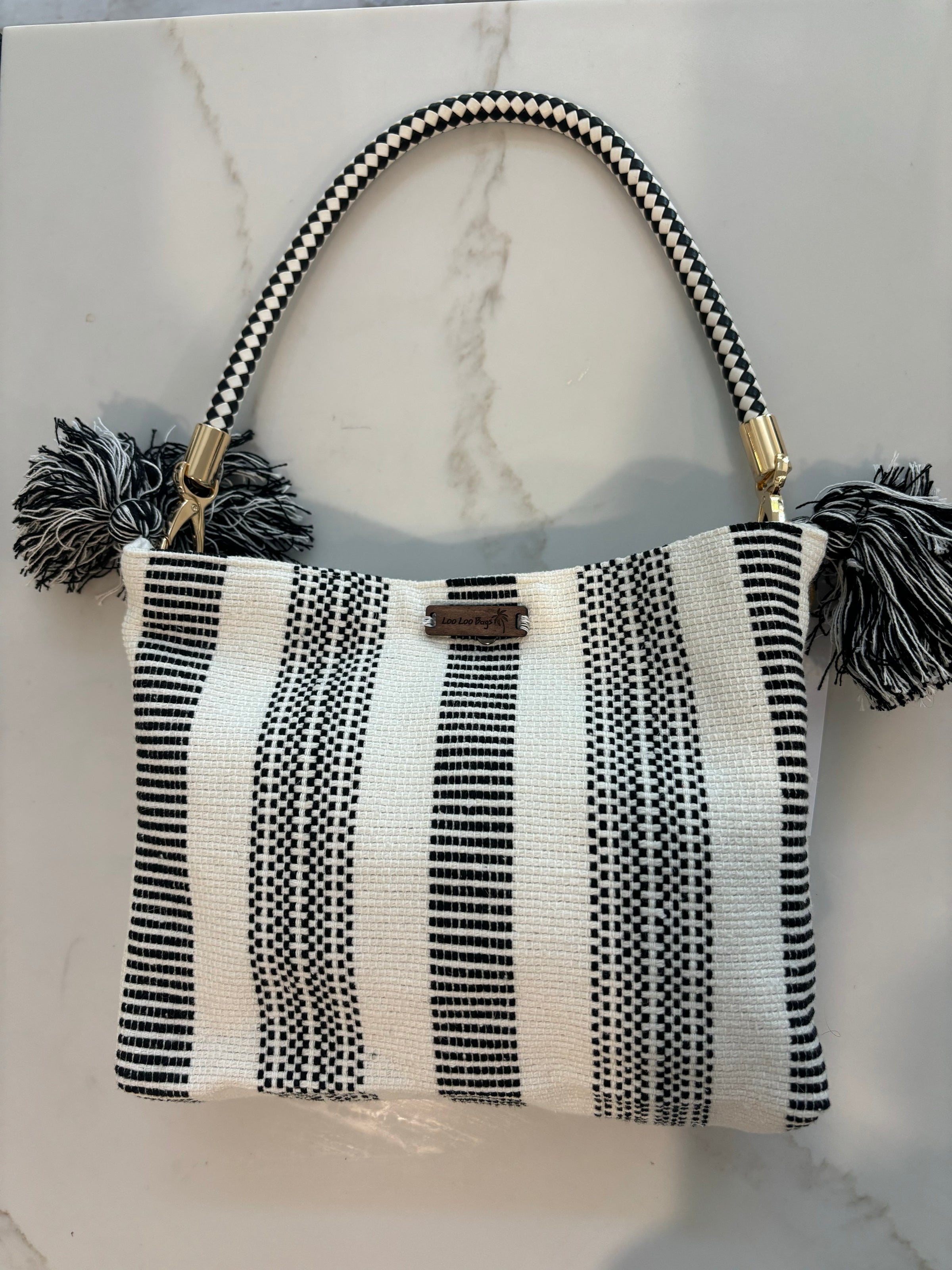 Looloo bags black and white fringe